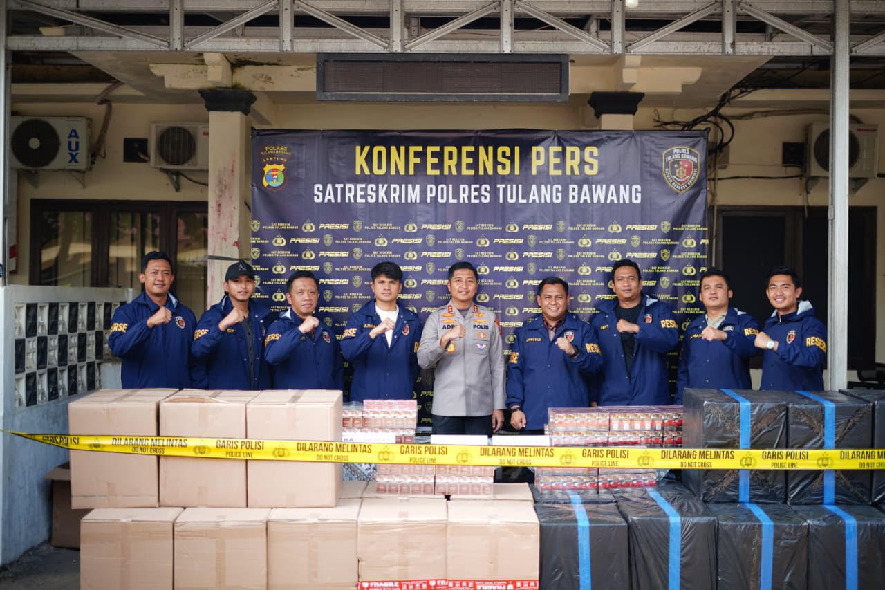 Polres Tulang Bawang Gagalkan Penyelundupan 1,68 Juta Batang Rokok Ilegal